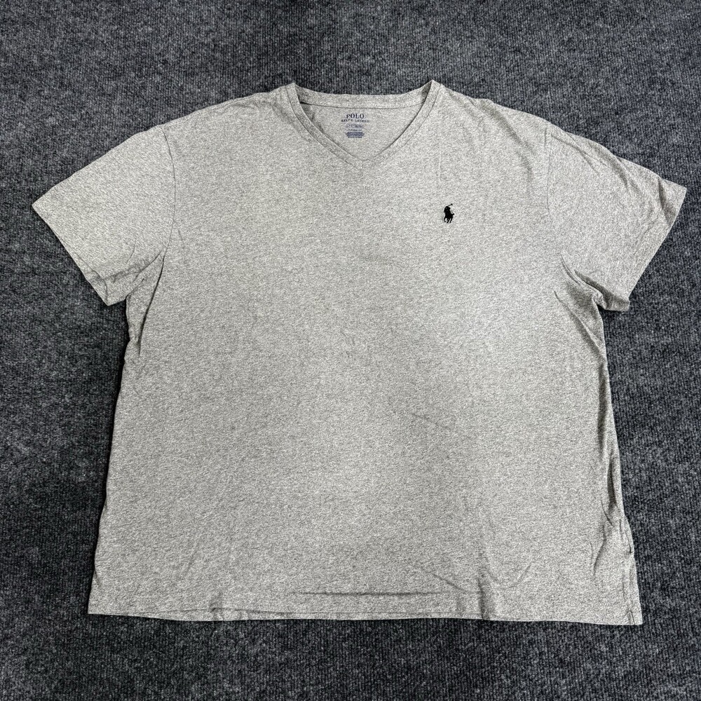 Polo Ralph Lauren Mens Large Classic Fit Gray V Neck T Shirt Black Pony Logo